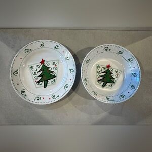 Vintage Atico International USA, Inc 8” Plate & Bowl Christmas Tree Set